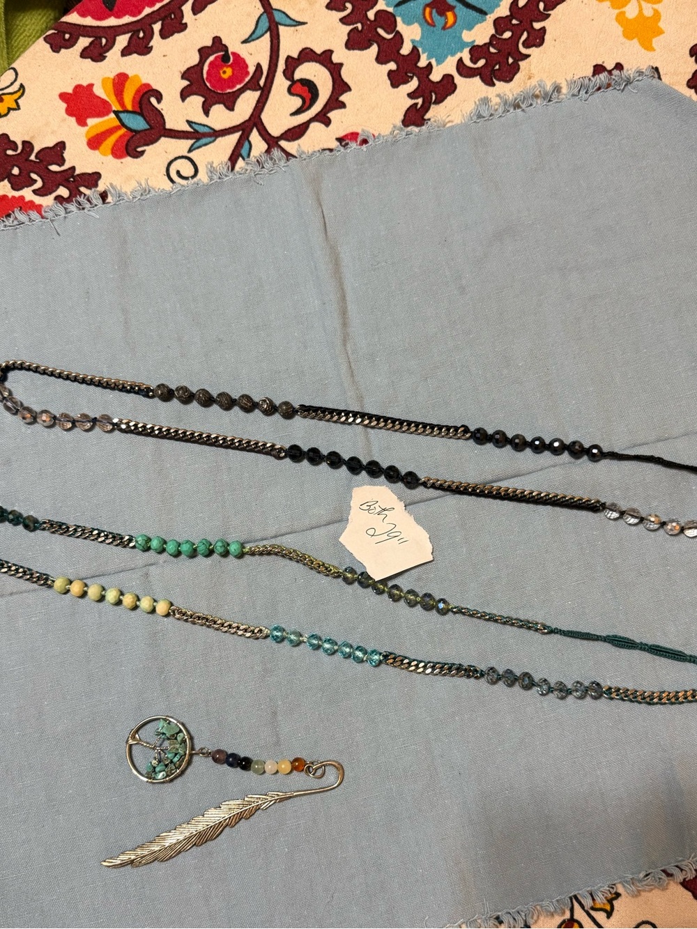2 Chloe & Isabel beaded necklaces in light and dark blue + gorgeous bookmark